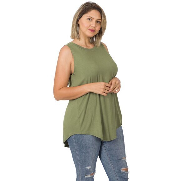 Zenana Plus Size 2X‎ Ruby Red Hi-Low Hem Sleeveless Rayon Tank Top - Picture 4 of 4